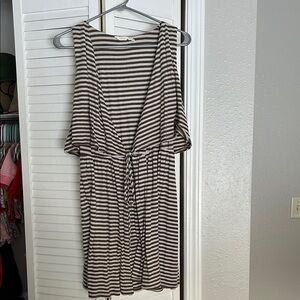 Lush Brown and White Striped Wrap Dress